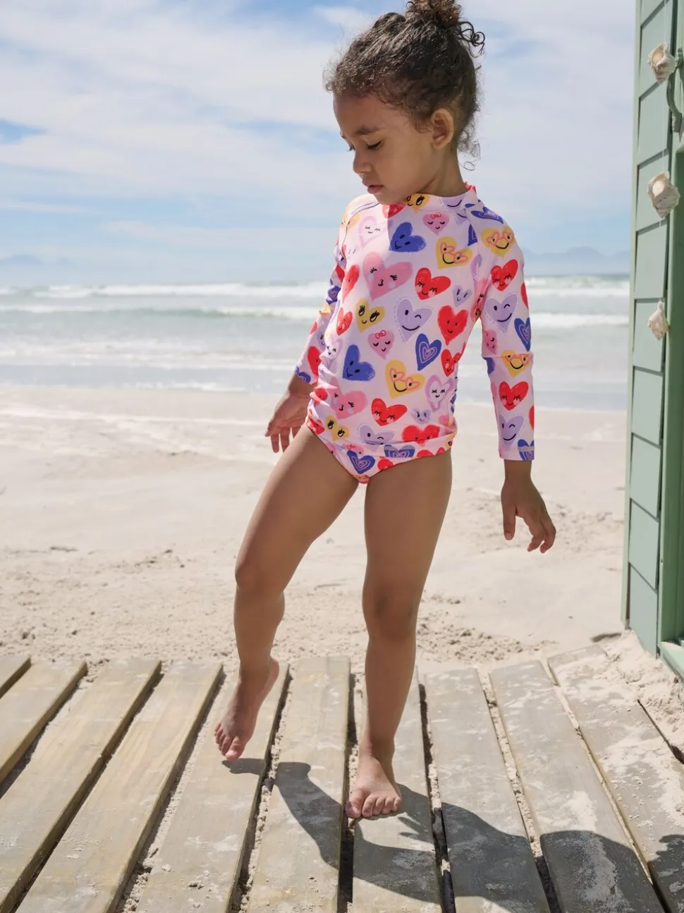 Roze met hartjesprint - Long Sleeve Sunsafe Swim Set (3mths-7yrs)