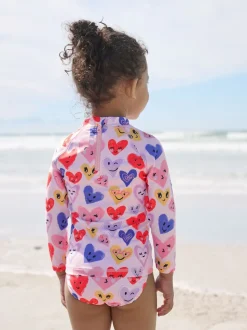 Roze met hartjesprint - Long Sleeve Sunsafe Swim Set (3mths-7yrs)