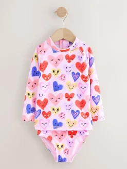 Roze met hartjesprint - Long Sleeve Sunsafe Swim Set (3mths-7yrs)
