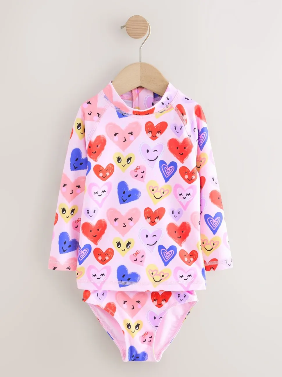 Roze met hartjesprint - Long Sleeve Sunsafe Swim Set (3mths-7yrs)