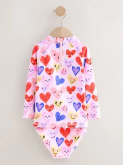 Roze met hartjesprint - Long Sleeve Sunsafe Swim Set (3mths-7yrs)
