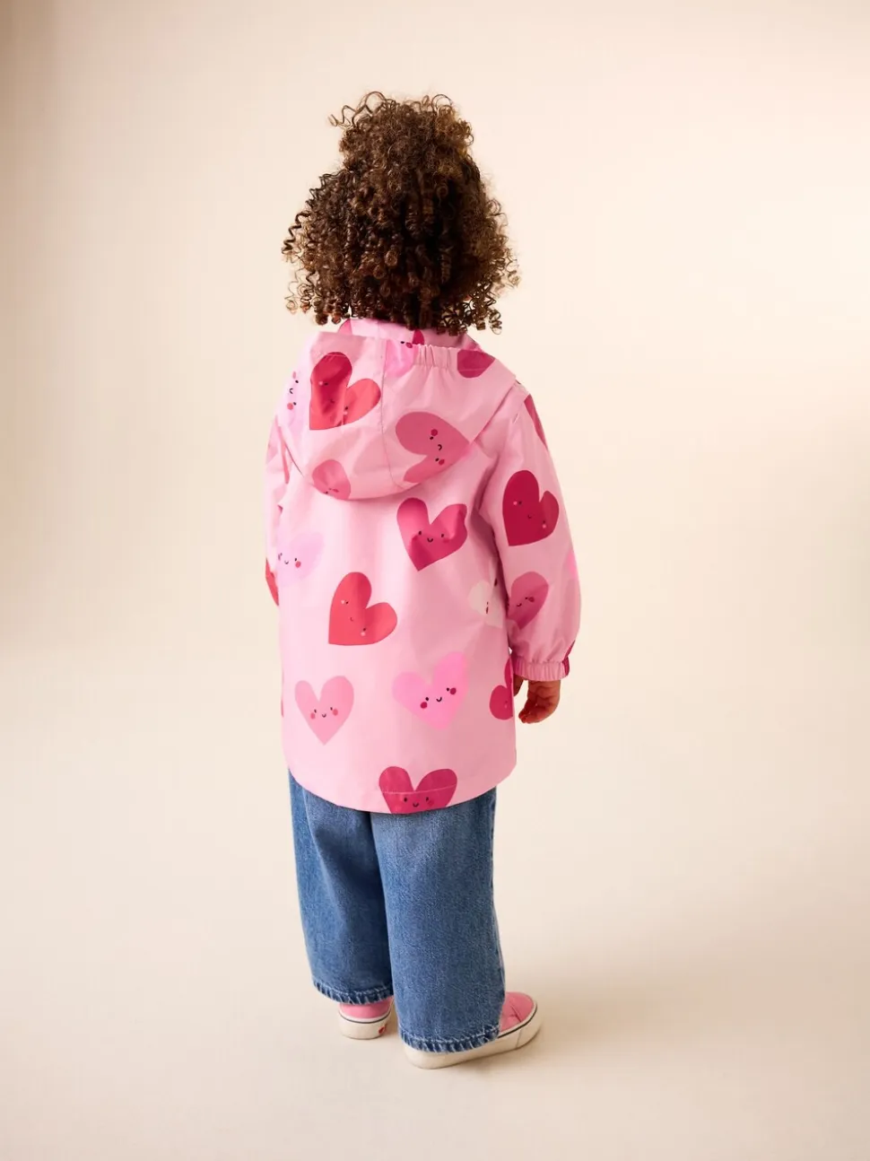 Roze met hartjesprint - Regenbestendig jack met print (3mnd-7jr)