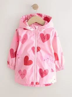 Roze met hartjesprint - Regenbestendig jack met print (3mnd-7jr)