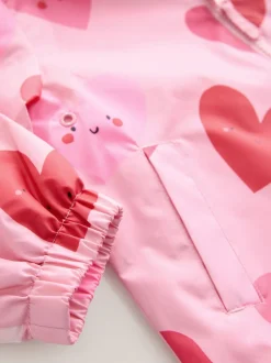 Roze met hartjesprint - Regenbestendig jack met print (3mnd-7jr)