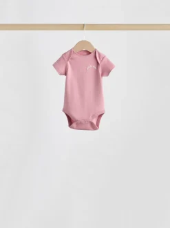 Roze met hartjesprint - Set van 5 babyrompertjes met korte mouwen