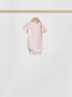 Roze met hartjesprint - Set van 5 babyrompertjes met korte mouwen