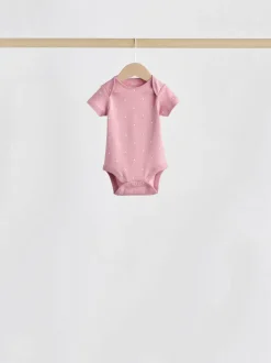Roze met hartjesprint - Set van 5 babyrompertjes met korte mouwen