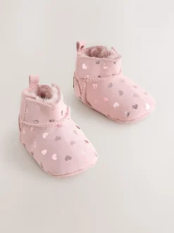 Roze met hartjesprint - Suède baby-instaplaarsjes (0-24mnd)