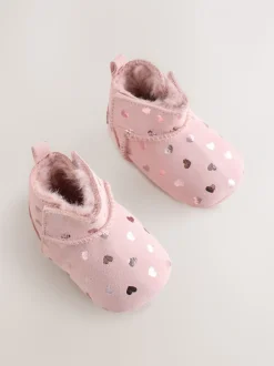Roze met hartjesprint - Suède baby-instaplaarsjes (0-24mnd)
