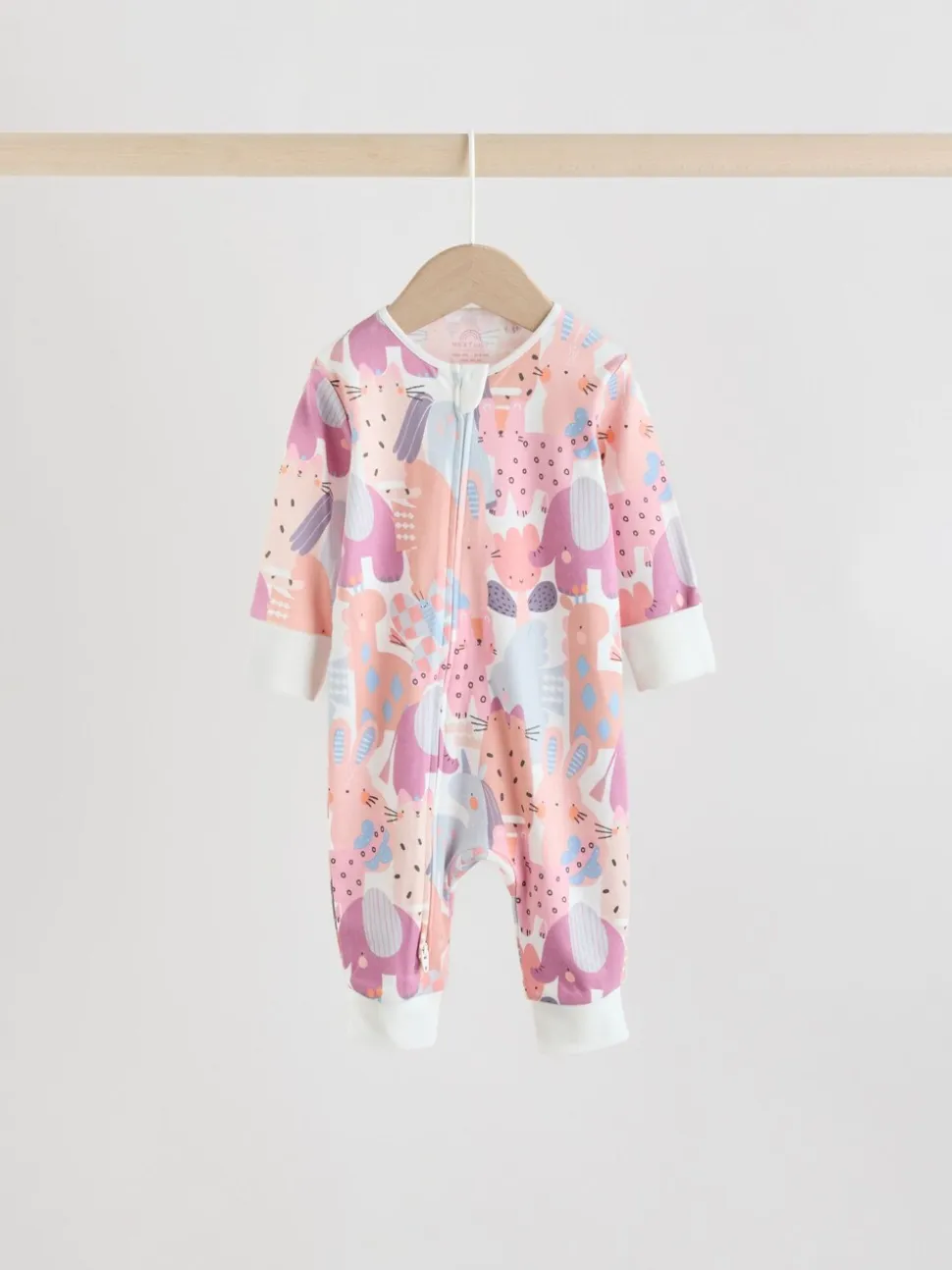 Roze met karakteristieke dierenprint - Verpakking van 5 babyslaappakjes met tweewegrits (0 mnd - 3 jr)