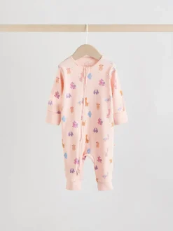 Roze met karakteristieke dierenprint - Verpakking van 5 babyslaappakjes met tweewegrits (0 mnd - 3 jr)