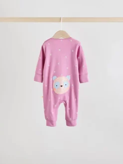 Roze met karakteristieke dierenprint - Verpakking van 5 babyslaappakjes met tweewegrits (0 mnd - 3 jr)