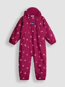 Roze met konijn- en bloemenprint - JoJo Maman Bébé - Waterdicht regenpak met fleecevoering