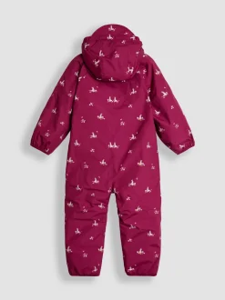 Roze met konijn- en bloemenprint - JoJo Maman Bébé - Waterdicht regenpak met fleecevoering