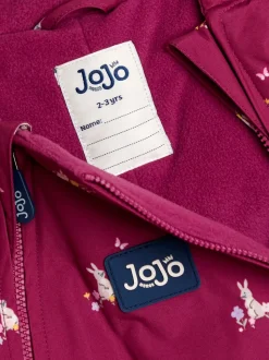 Roze met konijn- en bloemenprint - JoJo Maman Bébé - Waterdicht regenpak met fleecevoering