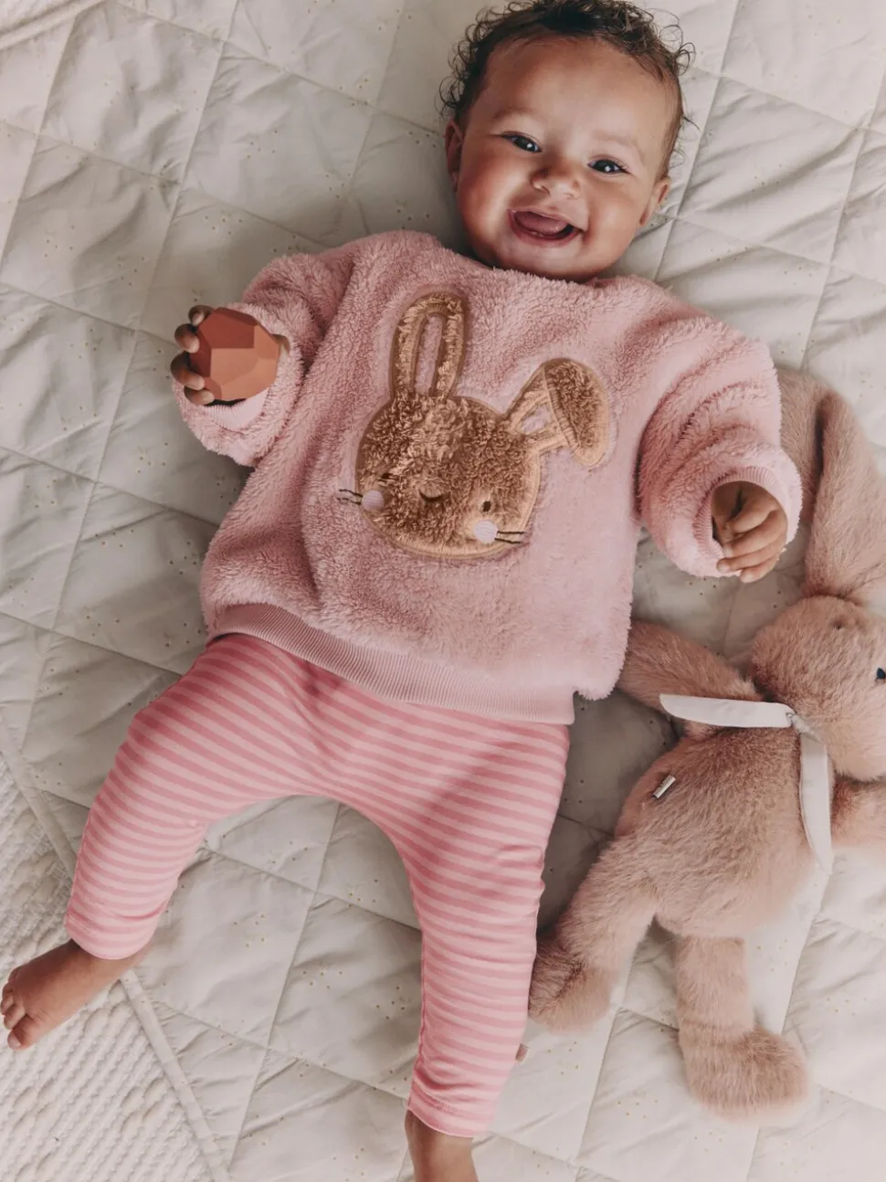 Roze met konijnen - 2 -delige Set van Fleece Tops en Leggings voor Baby''s (0mnd-2jr)