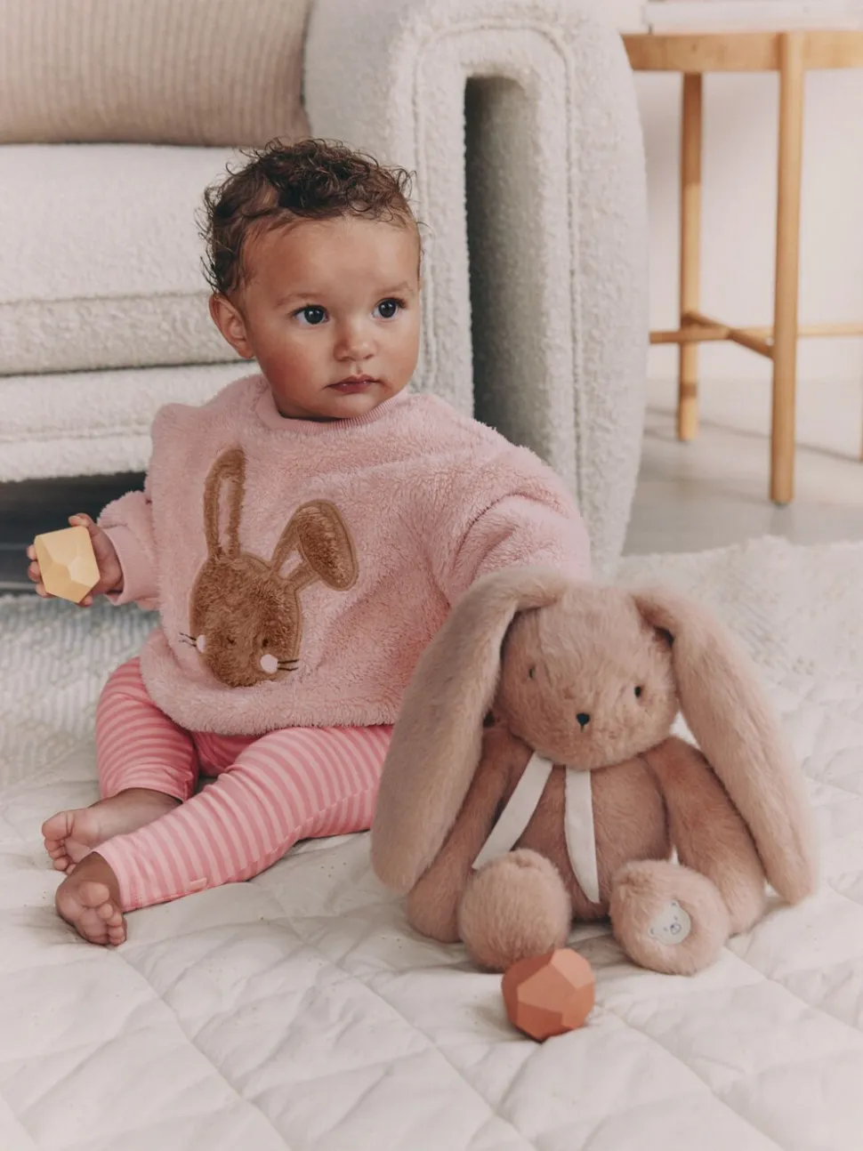 Roze met konijnen - 2 -delige Set van Fleece Tops en Leggings voor Baby''s (0mnd-2jr)