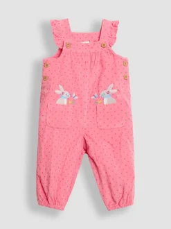 Roze met konijnen - JoJo Maman Bébé - Set van corduroy tuinbroek met applicatie en top