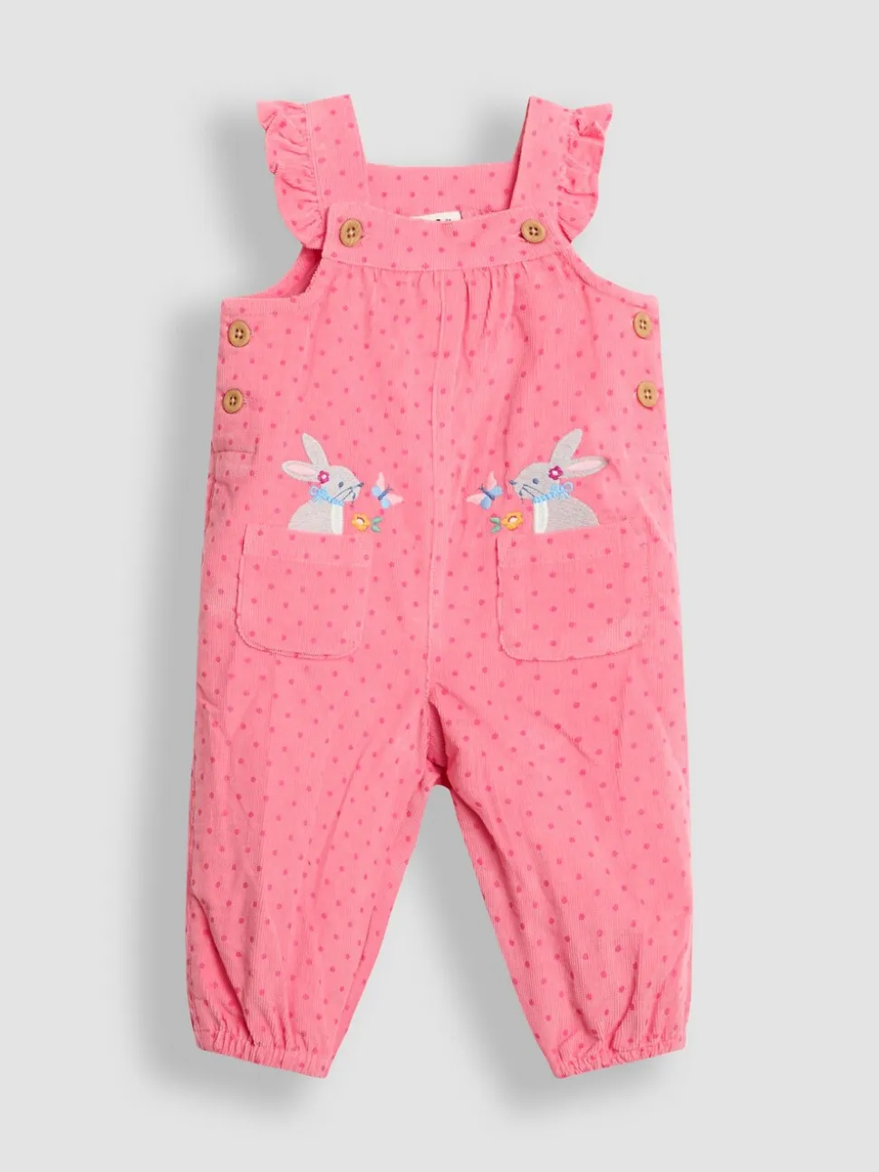 Roze met konijnen - JoJo Maman Bébé - Set van corduroy tuinbroek met applicatie en top