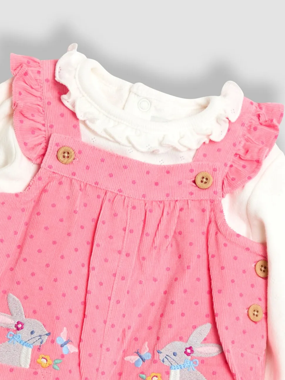 Roze met konijnen - JoJo Maman Bébé - Set van corduroy tuinbroek met applicatie en top