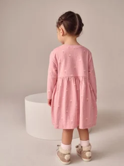 Roze met konijnen - Jurk met lange mouwen en versiering (3mnd -7jr)