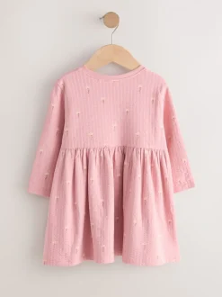 Roze met konijnen - Jurk met lange mouwen en versiering (3mnd -7jr)