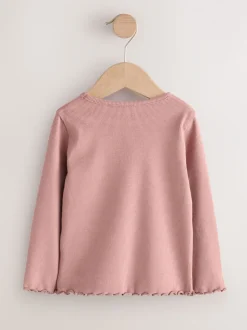 Roze met konijnen - Long sleeve Embroidered Ribbed Top (3mths-7yrs)