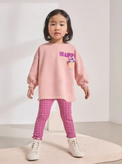 Roze met konijnen - Set met top met lange mouwen en legging (3 mnd-7 jr)