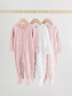 Roze met konijnen - Verpakking van 3 babyslaappakjes met tweewegrits (0 mnd - 2 jr)