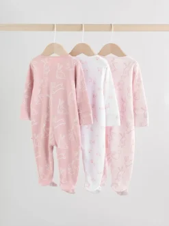Roze met konijnen - Verpakking van 3 babyslaappakjes met tweewegrits (0 mnd - 2 jr)