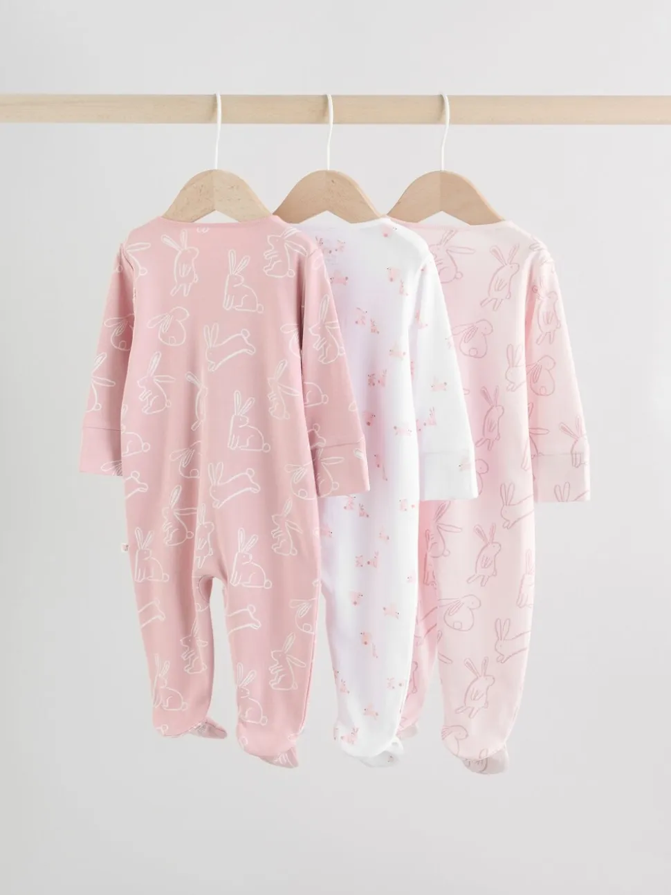 Roze met konijnen - Verpakking van 3 babyslaappakjes met tweewegrits (0 mnd - 2 jr)