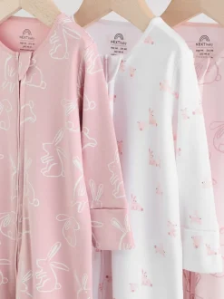 Roze met konijnen - Verpakking van 3 babyslaappakjes met tweewegrits (0 mnd - 2 jr)