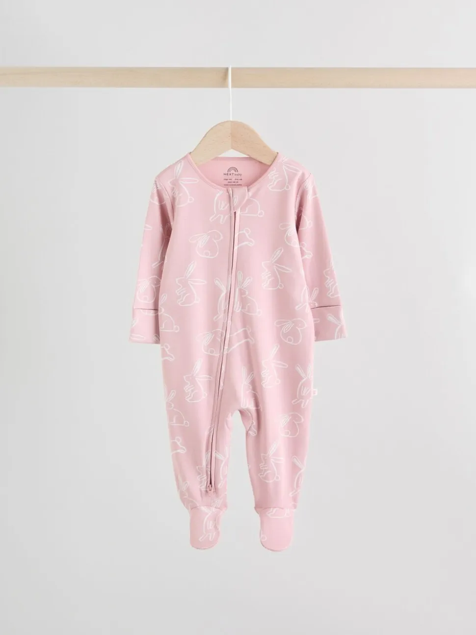 Roze met konijnen - Verpakking van 3 babyslaappakjes met tweewegrits (0 mnd - 2 jr)
