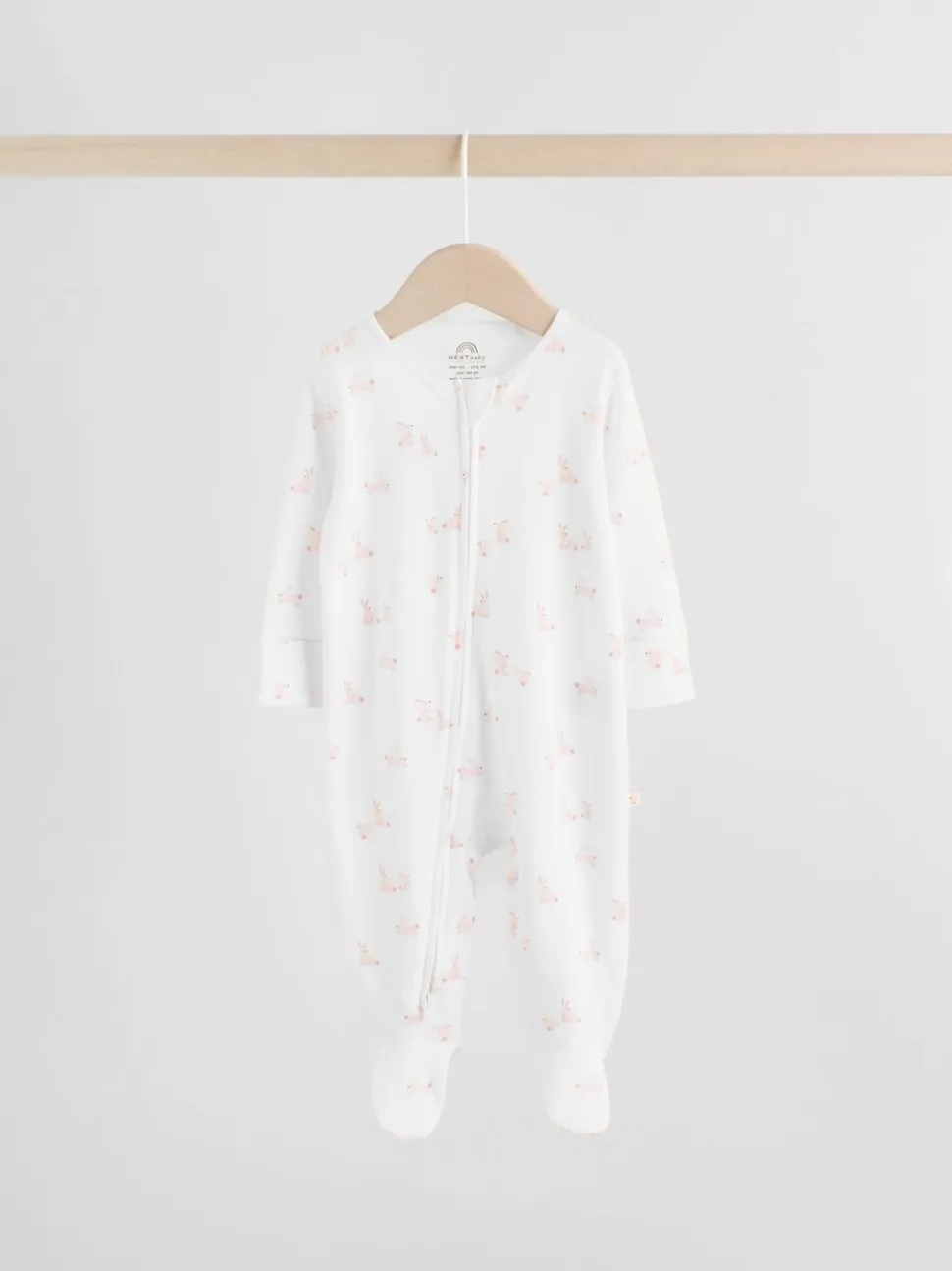 Roze met konijnen - Verpakking van 3 babyslaappakjes met tweewegrits (0 mnd - 2 jr)