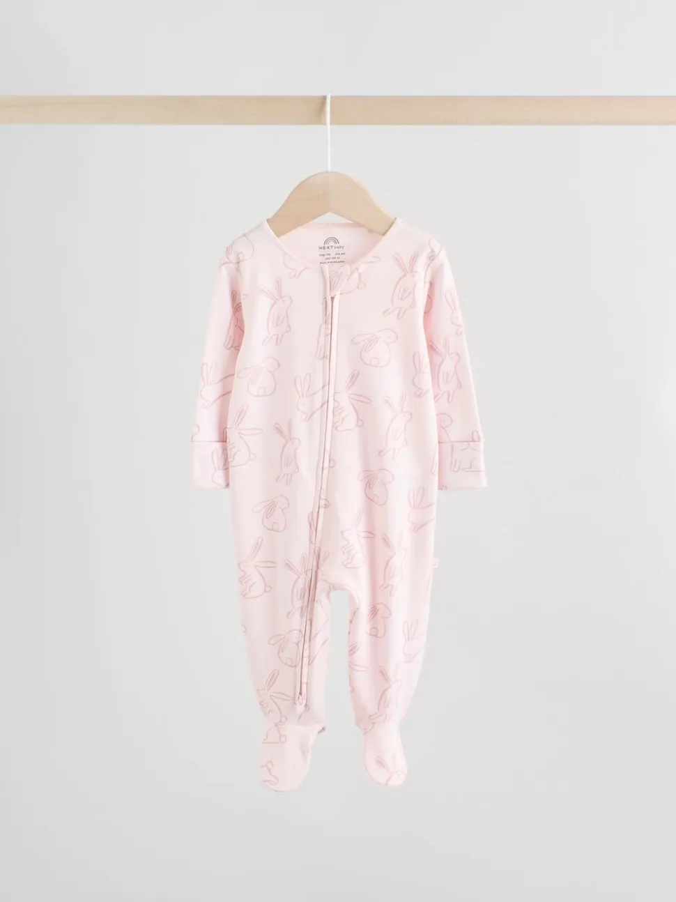Roze met konijnen - Verpakking van 3 babyslaappakjes met tweewegrits (0 mnd - 2 jr)