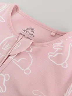 Roze met konijnen - Verpakking van 3 babyslaappakjes met tweewegrits (0 mnd - 2 jr)