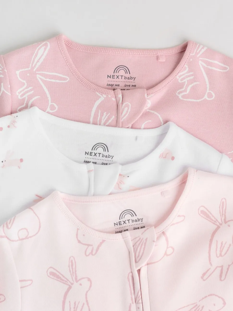 Roze met konijnen - Verpakking van 3 babyslaappakjes met tweewegrits (0 mnd - 2 jr)