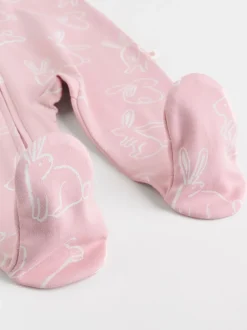 Roze met konijnen - Verpakking van 3 babyslaappakjes met tweewegrits (0 mnd - 2 jr)