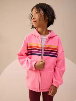 Roze met meerdere strepen - Hoodie met doorlopende rits (3-16 jr)