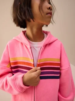 Roze met meerdere strepen - Hoodie met doorlopende rits (3-16 jr)
