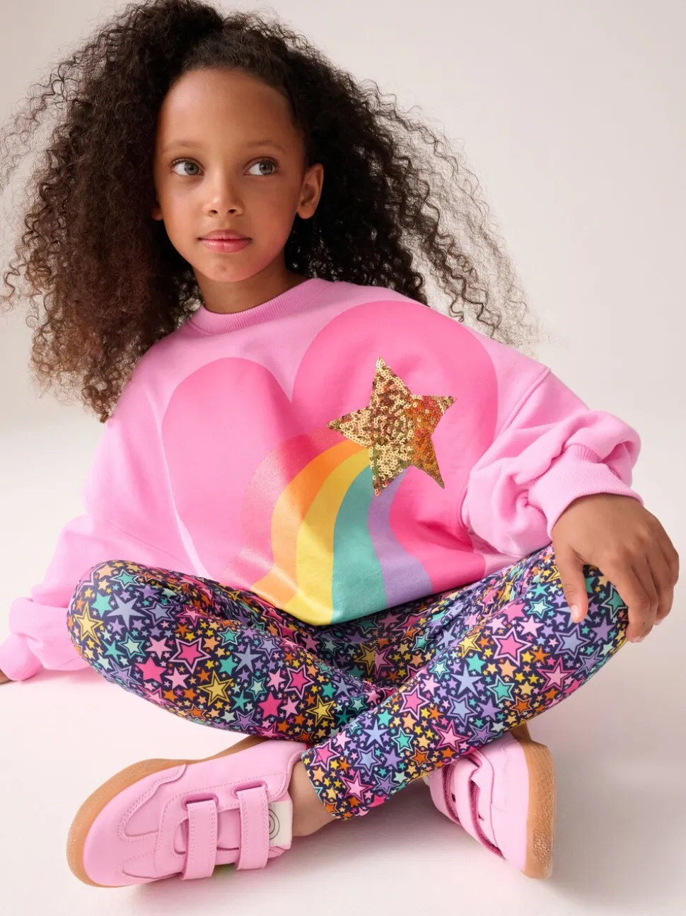Roze met regenbooghartjes - Little Bird by Jools Oliver 2 Piece Jumper and Leggings Set