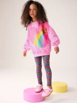 Roze met regenbooghartjes - Little Bird by Jools Oliver 2 Piece Jumper and Leggings Set