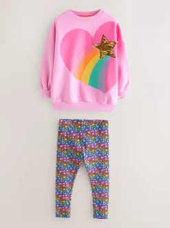Roze met regenbooghartjes - Little Bird by Jools Oliver 2 Piece Jumper and Leggings Set