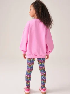 Roze met regenbooghartjes - Little Bird by Jools Oliver 2 Piece Jumper and Leggings Set