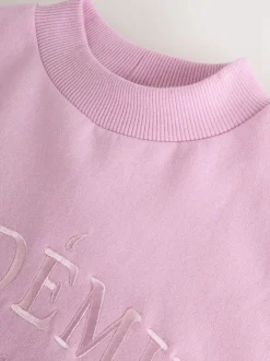 Roze met slogan - Set van sweatshirt en joggingbroek met wijde pijpen (3-16jr)