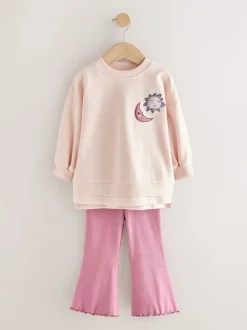 Roze met sterren - Set met top met lange mouwen en uitlopende broek (3mnd -7jr)