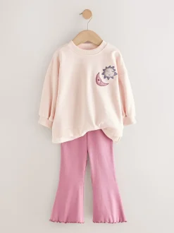 Roze met sterren - Set met top met lange mouwen en uitlopende broek (3mnd -7jr)