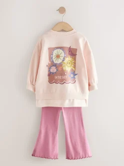 Roze met sterren - Set met top met lange mouwen en uitlopende broek (3mnd -7jr)