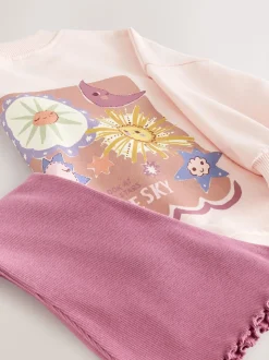 Roze met sterren - Set met top met lange mouwen en uitlopende broek (3mnd -7jr)