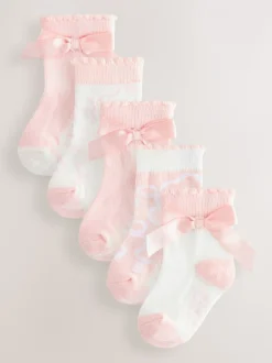 Roze met strik - Baker by Ted Baker Meisjes Sokken verpakking van 5